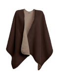 Poncho réversible en maille bicolore marron chocolat et beige - Rodier
