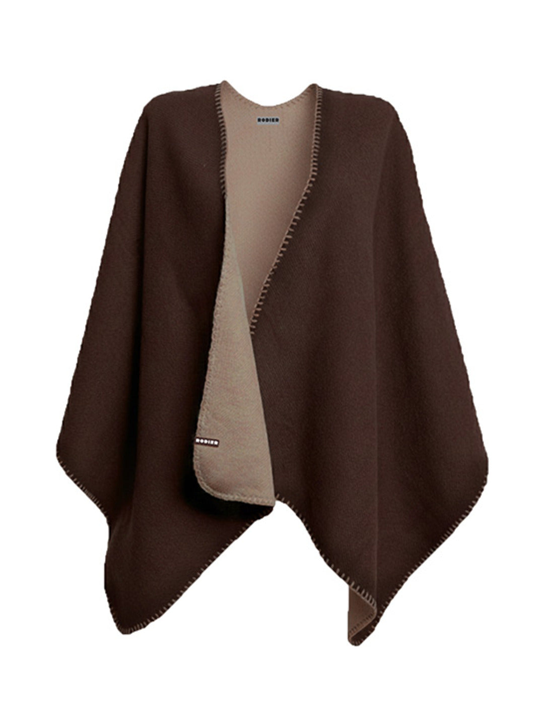 Poncho réversible en maille bicolore marron chocolat et beige - Rodier