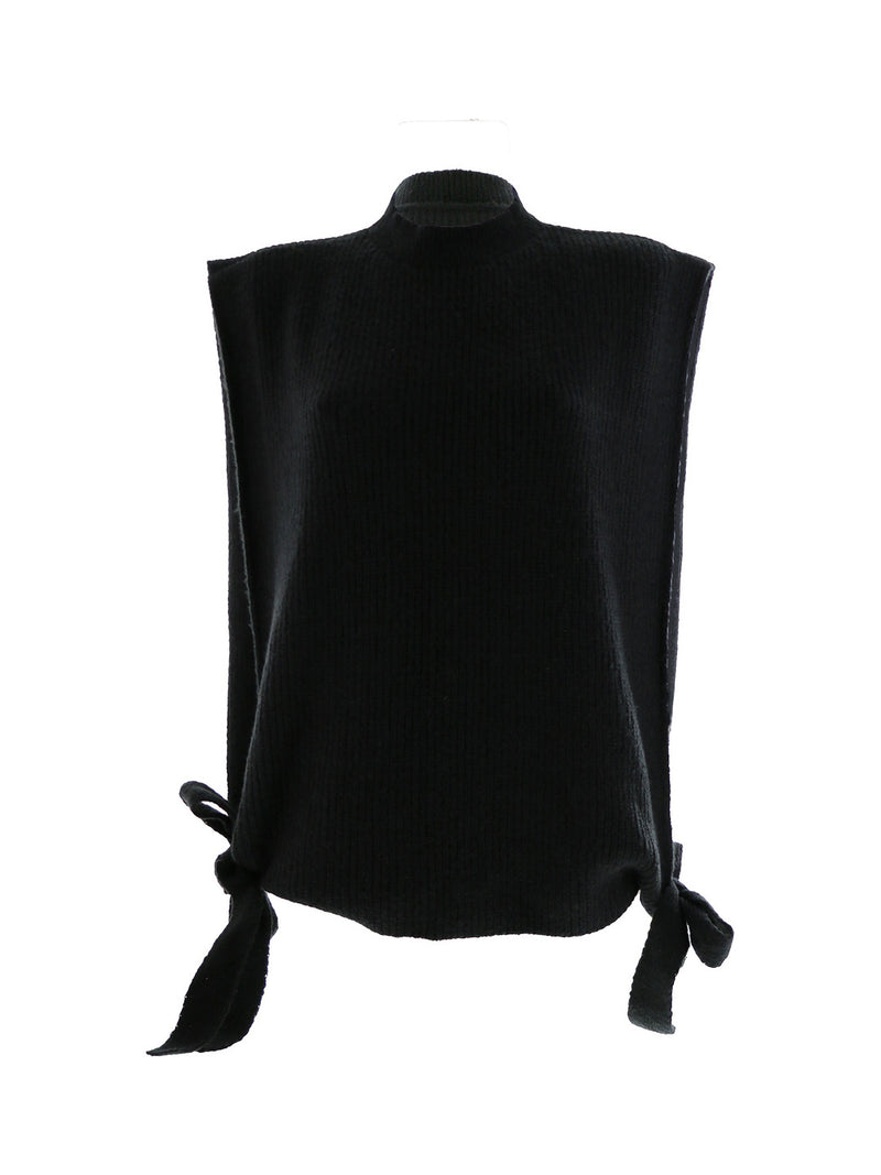 Pull sans manches en maille côtelée noir à col cheminée - Rodier