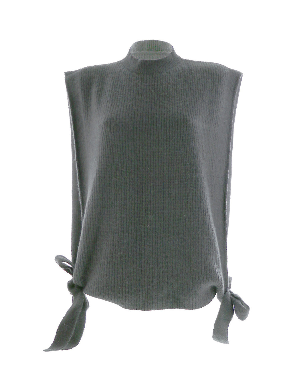 Pull sans manches en maille côtelée gris chiné à col cheminée - Rodier