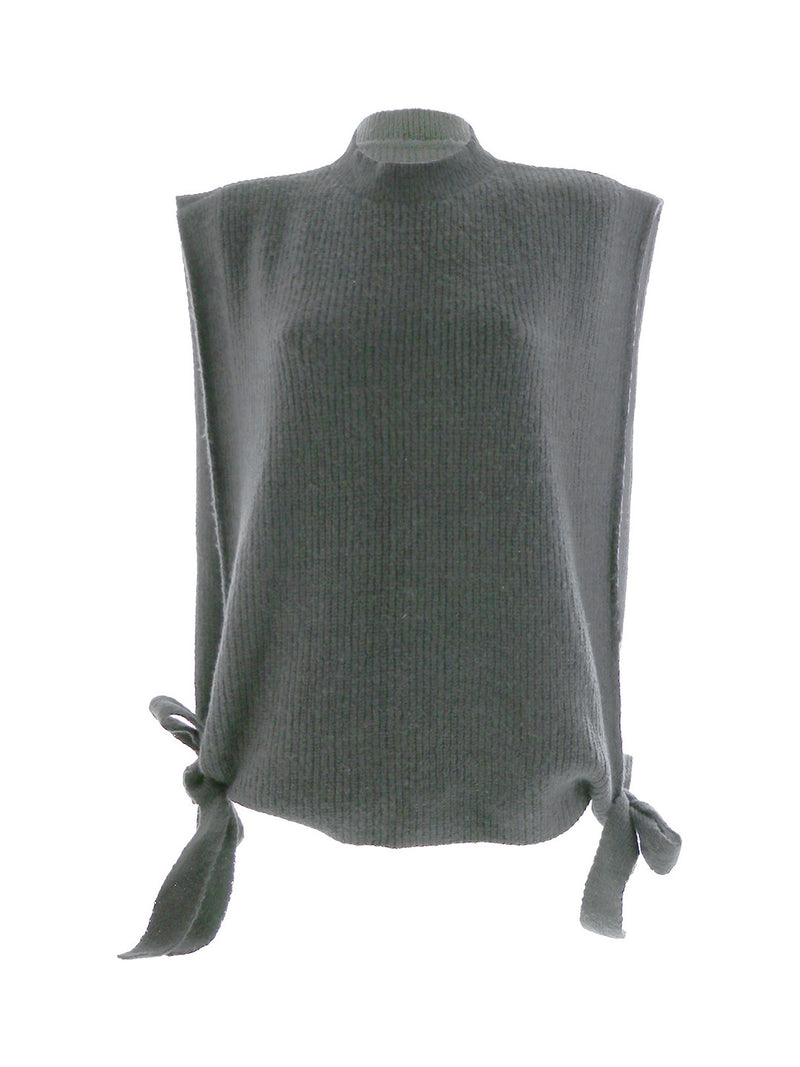 Pull sans manches en maille côtelée gris chiné à col cheminée - Rodier